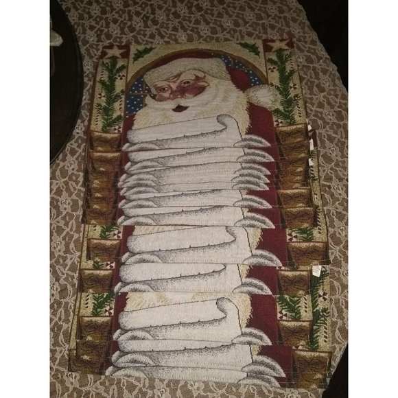 12 Santa Claus Christmas India cotton/ polyester blend tapestry style placemats - Picture 1 of 12